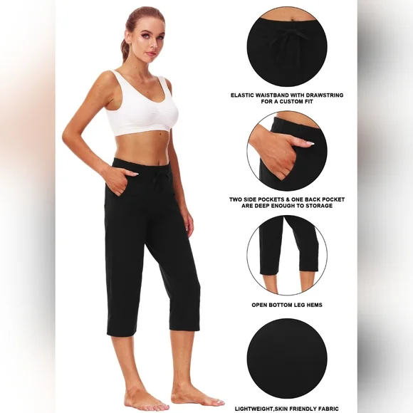 Cakulo Black Soft & Comfy Cropped Capri Pants Size XL - Picture 2 of 10